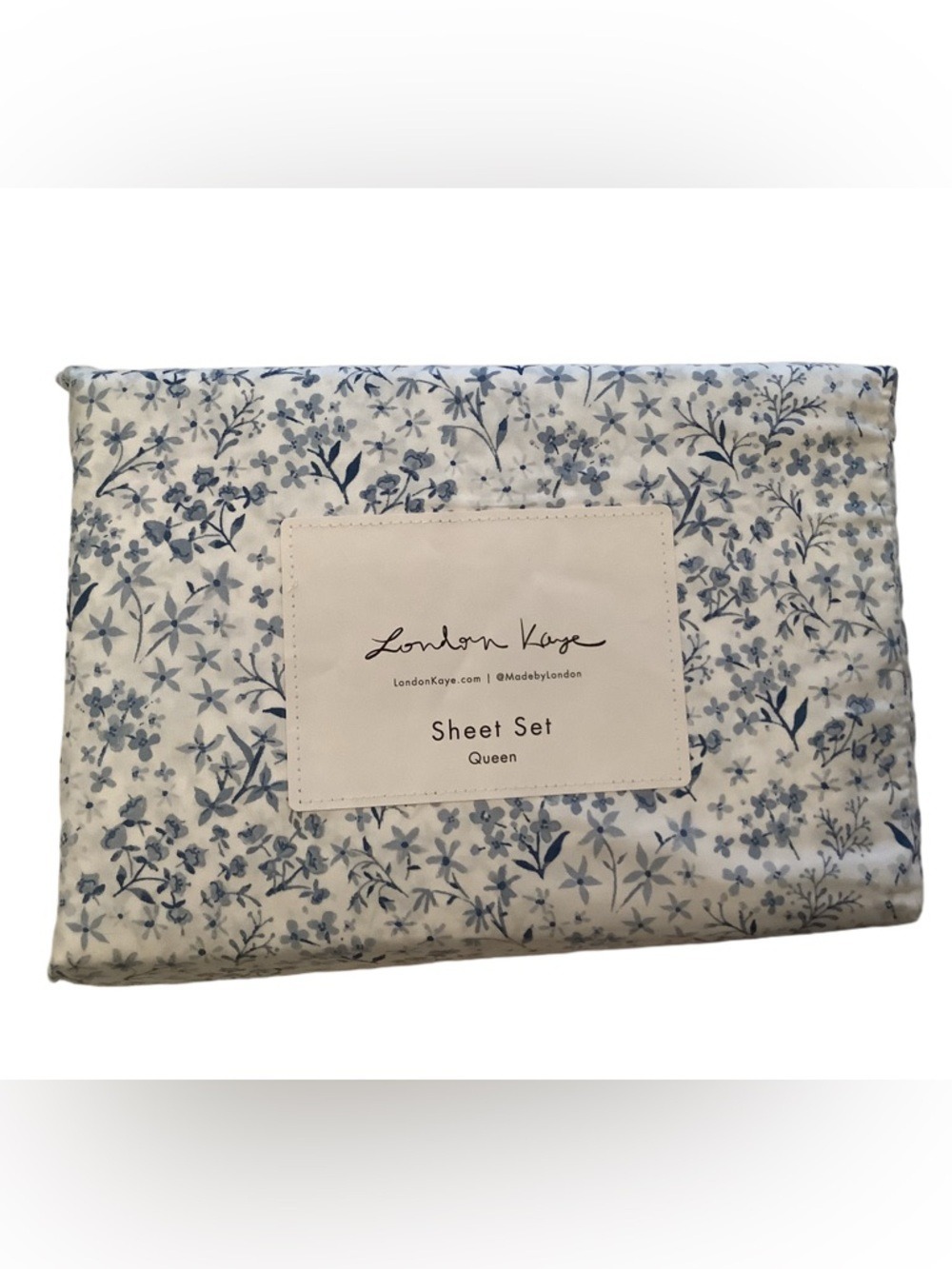 London Kaye Verona Ditsy Blue Floral Queen Sheet Set New